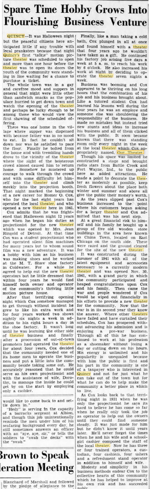 Our Theatre - Story About The Theater April 11 1943 (newer photo)